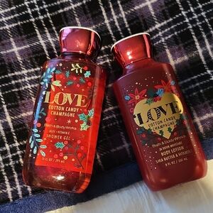 Bath & Body Works Love Cotton Candy Champagne Body Wash Set - Red & Gold